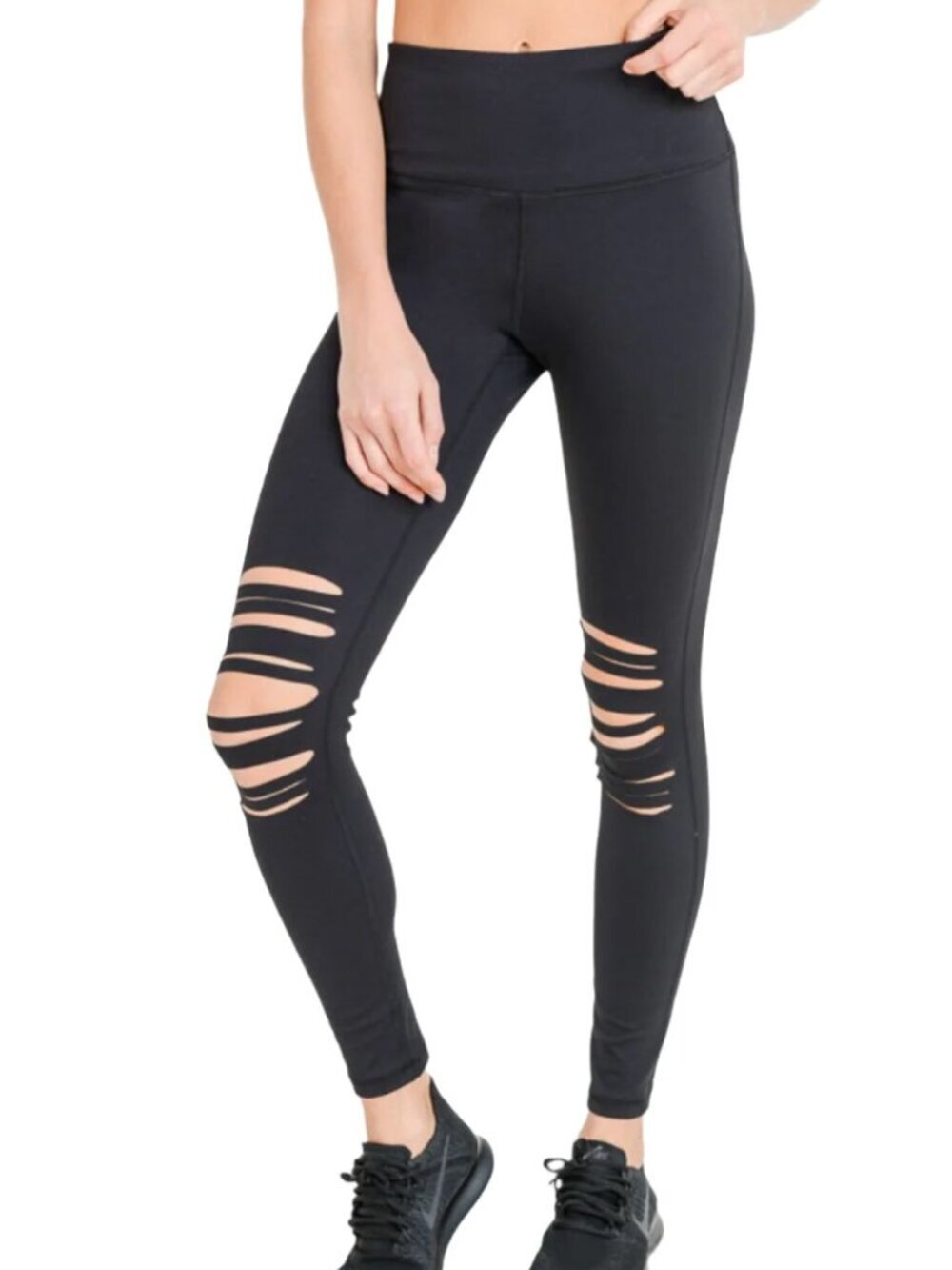 NWOT Mono B Shredded Knee Laser-Cut High Waist Leggings Size Medium